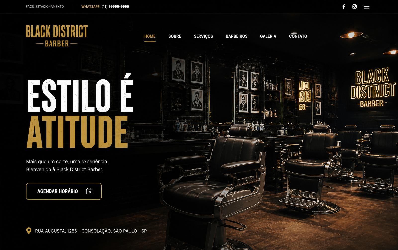 Conceito de site para Black District Barber — Barbearia