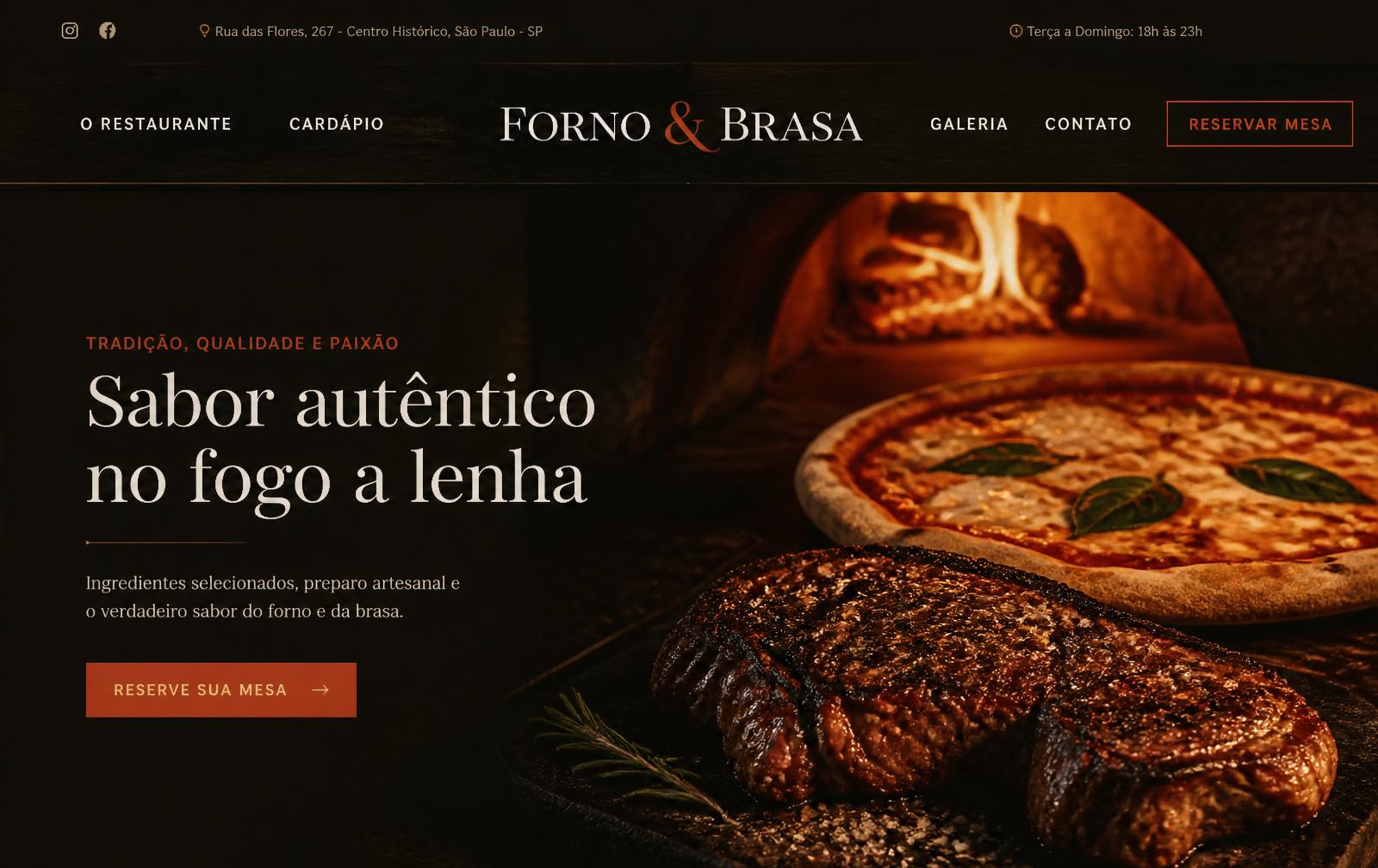 Conceito de site para Forno & Brasa — Restaurante
