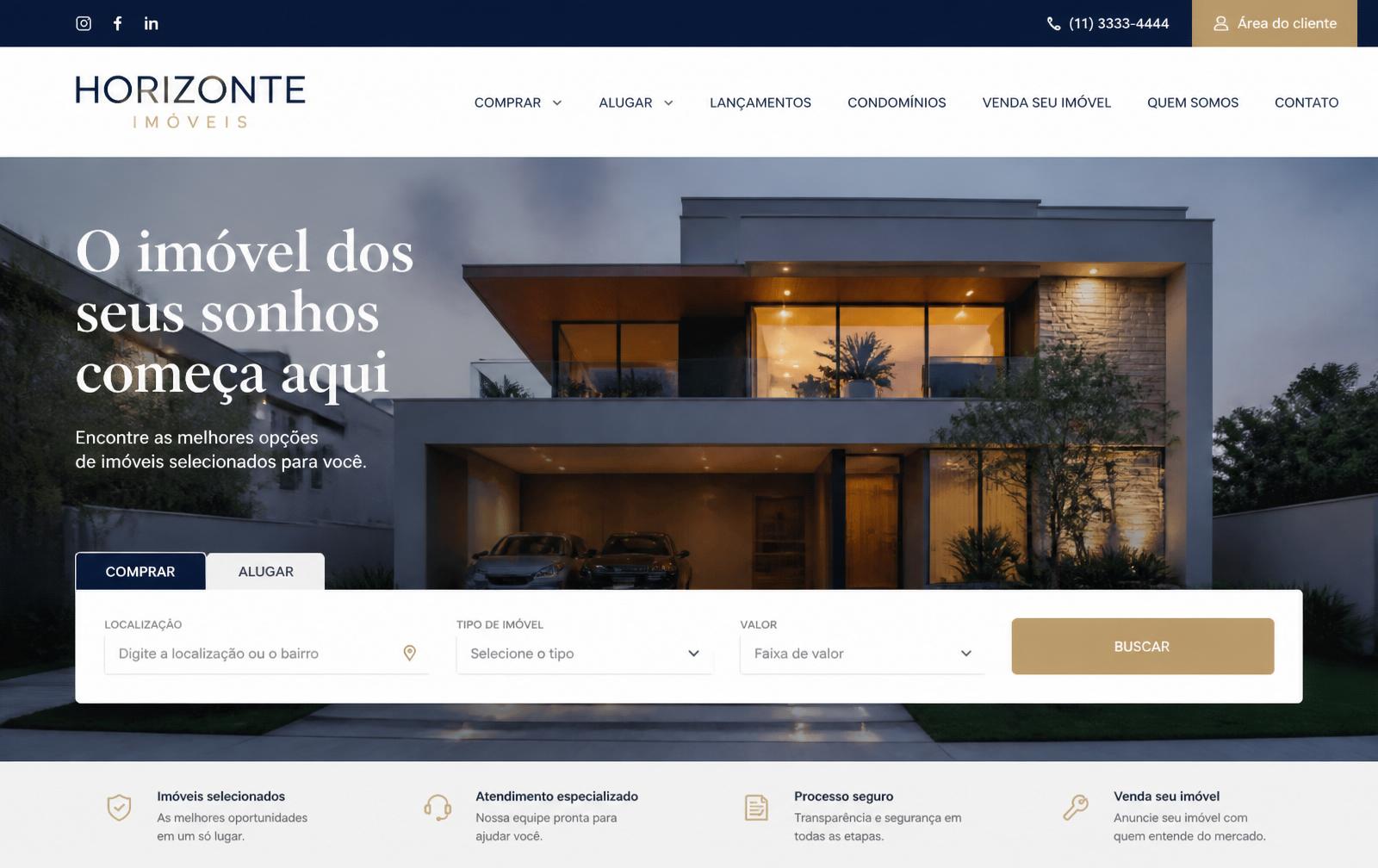 Conceito de site para Horizonte Imóveis — Imobiliária